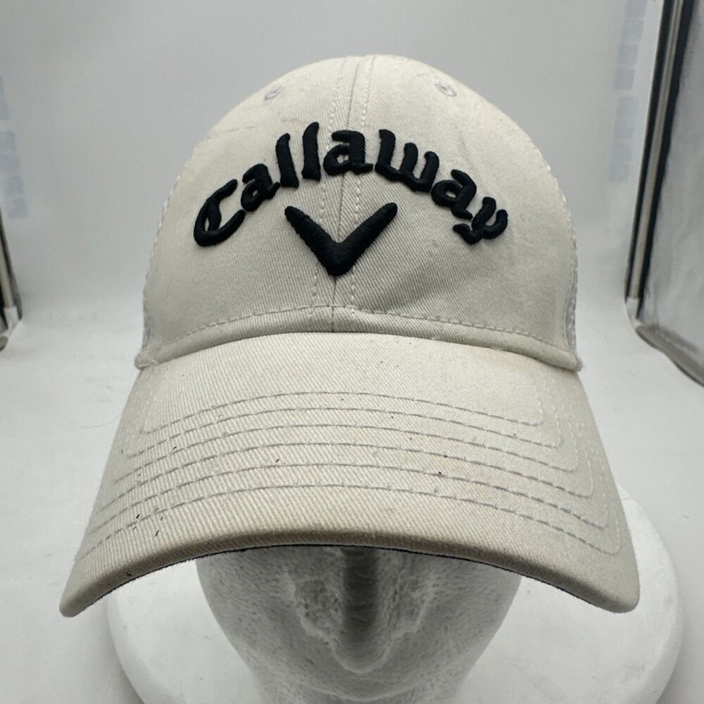 Callaway Adjustable White Cap Hat Black Golf Sporty Embroidered